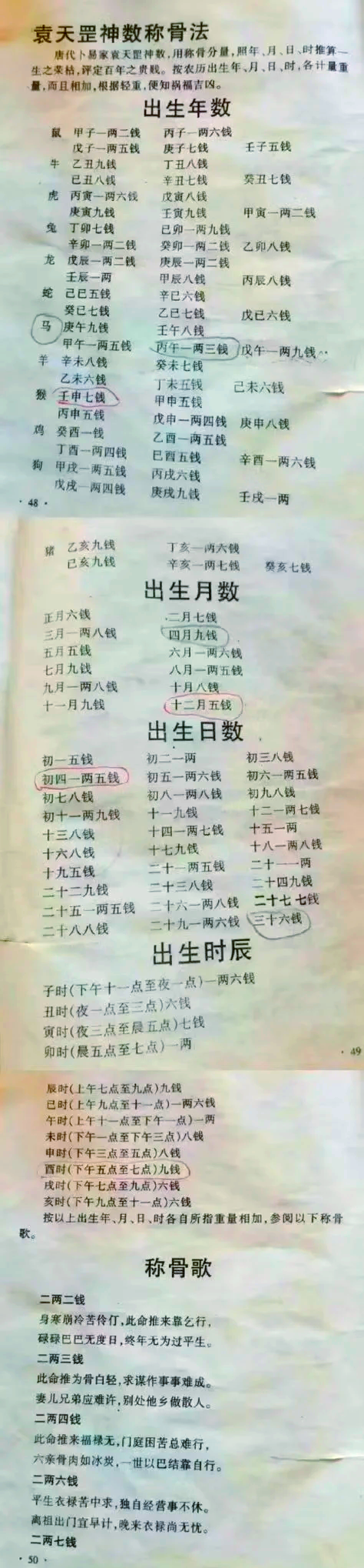 骨称算命的详解 称骨算命表最全版