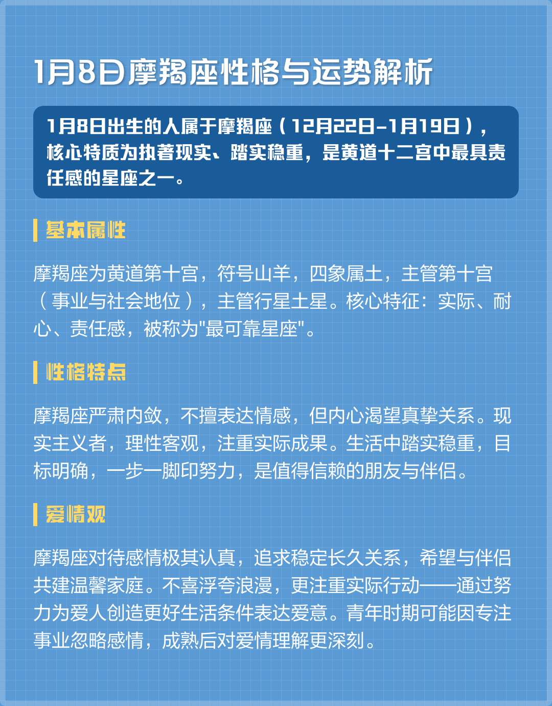 1月8日出生是什么星座 摩羯座今明后三天的运势与财运 1月8日出生是什么星座 摩羯座今明后三天的运势与财运
