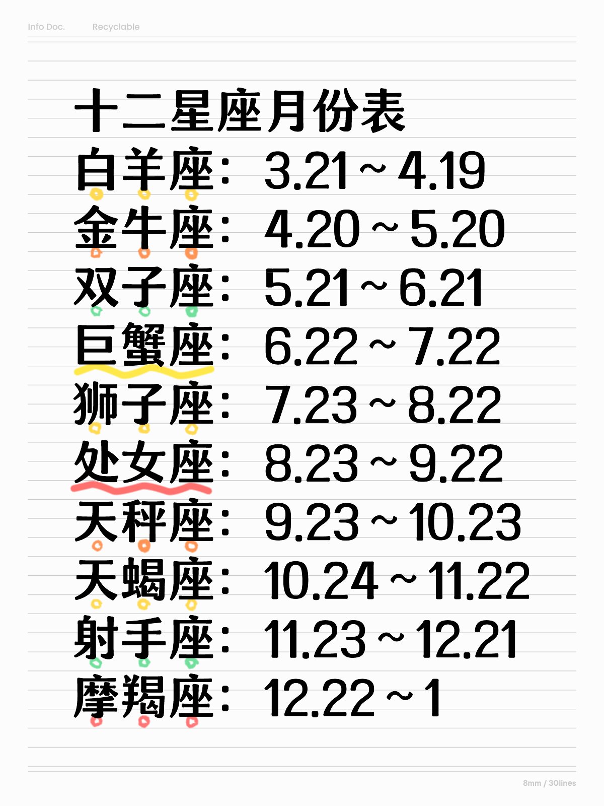 1到12月的星座 十二星座的倒霉颜色
